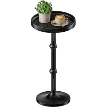 Imagem de Mesa lateral redonda pequena, mesa de café para pequenos espaços, mesa de cabeceira moderna com perna de metal, base de ferro pesada, mesas redondas para sala de estar, quarto, cantos estreitos, sofá