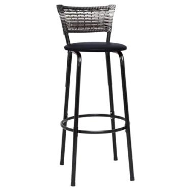 Imagem de Banqueta Alta Bancada Bar Confortável Moderno Design Resistente Estrutura Preta 01 Unidade - Itagold (Preto)