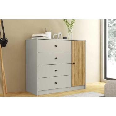 Imagem de Cômoda Casal Mb 1059 C- 1 Porta E 4 Gavetas 100cm Mel-off White - Movelbento