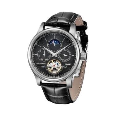 Imagem de Relógio Mecânico Automático Masculino LIGE Tourbillon Em Couro Genuíno