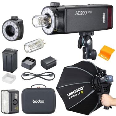 Imagem de GODOX AD200 PRO II Monolight com Softbox LAPGOOD CF60 61.0 cm, sincronização de um toque com X3, estroboscópio flash de bolso TTL de 2,4 G, cabeças de flash otimizadas, modelagem de LED bicolor