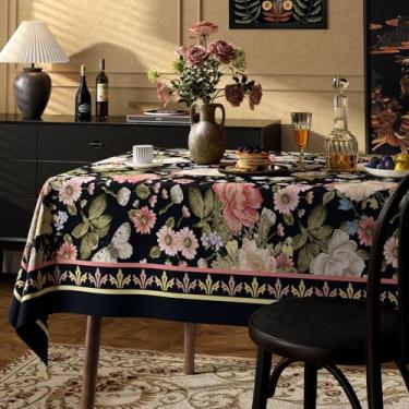 Imagem de Toalha de mesa floral vintage para mesas retangulares estilo francês toalha de mesa rústica, estampa de flores, resistente ao desgaste, vinil impermeável, capa de mesa de PVC para cozinha, acampamento