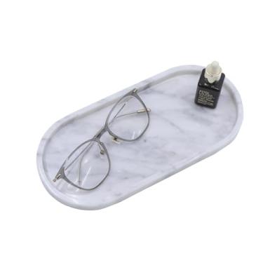 Imagem de Kesoniku Bandeja de mármore natural, bandeja decorativa oval para balcão de banheiro, organizador de pedra de bancada, bandeja coletora para cozinha, perfume, velas, bandeja decorativa de joias