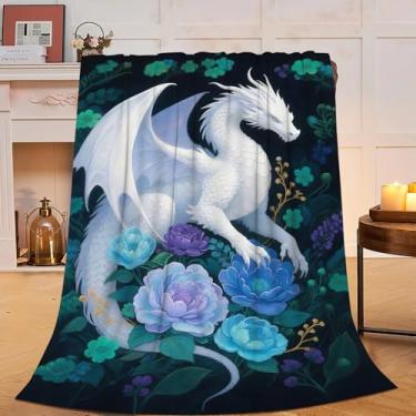 Imagem de Cobertor de dragão aconchegante de lã felpuda macia de flanela macia presentes de pelúcia para homens mulheres meninas meninos adultos 101 x 127 cm