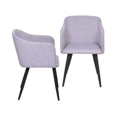 Imagem de Kit 02 Cadeiras Boxbit Charla Linho Cinza Base Metal Cor Preta, CINZA,