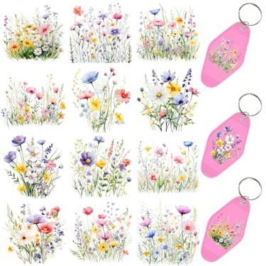 Imagem de Elewins 60 peças de papéis de transferência de chaveiro UV DTF - Decalques de vinil para chaves e etiquetas de bagagem, desenhos engraçados com revestimento resistente a arranhões, papéis de