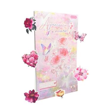 Imagem de WCCH Adesivos de scrapbook de flores naturais para diários de lixo, 20 folhas de adesivos autoadesivos de PET para diário, scrapbooking, bujo, colagem, artes de artesanato para adultos, letras DIY