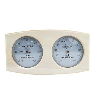 Imagem de Termômetro higrômetro de madeira para sauna, função dupla, medidor de umidade de temperatura, 0 °C a 120 °C, 0%-100% de umidade, para sauna a vapor