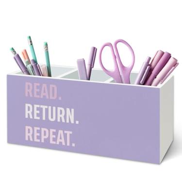 Imagem de TWRVI Porta-canetas roxas para amantes de livros, para mesa, leitor de livros, repetição de leitura, suporte de lápis de madeira, para leitura, sala de aula, escritório, acessórios de mesa