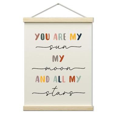 Imagem de CWIOQPYI You Are My Sunshine Moldura para pôster de decoração de parede, arte de parede infantil com afirmação positiva de berçário, decoração de faixa em tela de sol e lua, 30 x 39,9 cm - A09