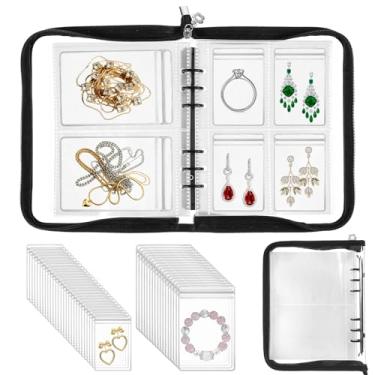 Imagem de Conjunto de livros de armazenamento de joias transparente organizador de joias de viagem com bolso antioxidação colar de viagem organizador de brincos para anel, pulseiras, cartão postal (120 grades +