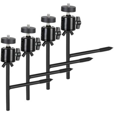 Imagem de Folgtek Pacote com 4 suportes para câmera estilo T com mini cabeça esférica Gimbal 360° Suporte universal para câmera de caça e ação de segurança