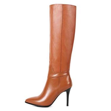 Imagem de Dance&Style Bota feminina Froie outono inverno bico fino salto stiletto cano alto, Marrom, 8.5