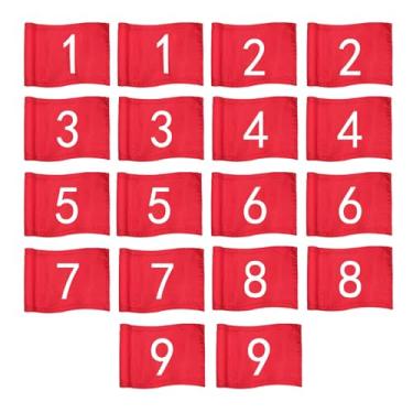 Imagem de LECEHIVO 18 peças de mini bandeiras de golfe com tubo inserido 8,9 x 5,7 polegadas nylon 1-9 bandeiras de pinos de golfe para quintal quintal jardim prática colocar verde interior exterior buraco