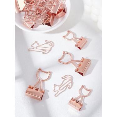 Imagem de 22 peças de clipes de papel de aço carbono em forma de gato, grampos de papel para fichário de gato em ouro rosa para material de escritório, organização de documentos escolares de casamento, ao ar