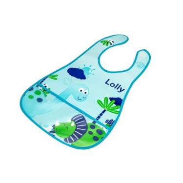 Imagem de Lolly Babador Infantil Impermeável Porta Migalhas Dinossauro Azul