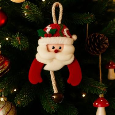 Imagem de Enfeite Decoração Natalina Papai Noel em Feltro, Pingente com Sino, Vermelho e Branco, Design Artesanal para Árvore de Natal 21cm