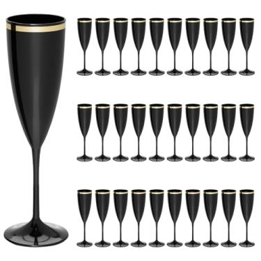 Imagem de Taças De Espumante Acrílico 170ml 50pcs Borda Dourada Prime (PRETO)