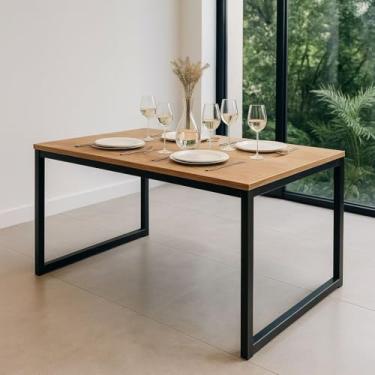 Imagem de Mesa Industrial 120x80cm com Tampo de Madeira | Estrutura em Metalon | Estilo Industrial para Cozinha e Escritório(MEL)