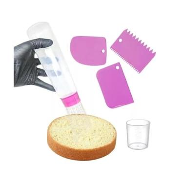 Imagem de Kit Bisnaga Para Molhar Bolo e Copo Dosador + 3 Mini Espátulas de Bolo