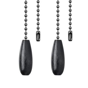 Imagem de Dotlite Pacote com 2 extensores de corrente de ventilador de teto de madeira preta, extensão decorativa de 30,5 cm, corrente com contas de 3 mm de diâmetro, ornamentos com conector