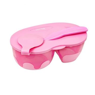 Imagem de Tigela Infantil com Divisórias, Rosa, Com Colher e Compartimento para Talher, Moderna, Para Armazenamento de Alimentos