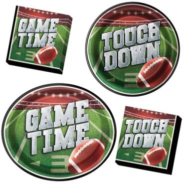 Imagem de Dereinwo 100 peças de pratos e guardanapos de papel para festa de futebol | O pacote inclui pratos ovais de papel, pratos de sobremesa e guardanapos para artigos de festa de futebol