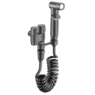 Imagem de Conjunto de Pistola de Alta Pressão para Banheiro Ducha Higiênica 1/4 Volta- Duas Saídas com Torneiras de Cobre, para Limpeza de Vaso Sanitário/Lavadora/Ralo (Cinza/Prata) (Cinza)