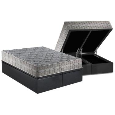 Imagem de Cama Box Baú Queen: Colchão Molas Ensacadas Royal + Base Crc Suede Gray (158x198)