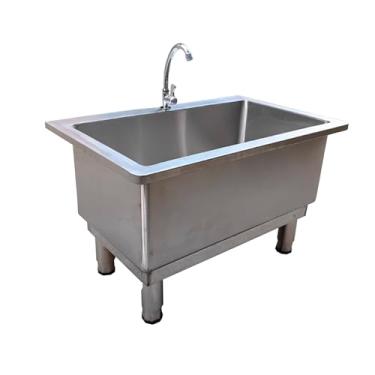 Imagem de TRGCJGH Pia de esfregão de montagem no chão, pia de restaurante de cozinha comercial, banheira de lavanderia de aço inoxidável para quintal de garagem interna e externa (120 x 50 x 50 cm/47,2 x 19,6 x