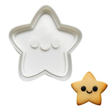 Imagem de Conjunto de cortador e carimbo de biscoito estrela, cortador de biscoito de 9,5 cm com prensa em relevo para assar, cortador de fondant e ferramenta de carimbo para biscoitos, decoração de bolos