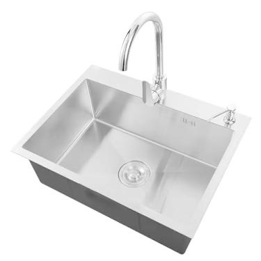 Imagem de TRGCJGH Pia de cozinha, tigela única de aço inoxidável, suporte duplo, pias de lava-louças domésticas para estação de trabalho, trailer, cozinha de preparação e pia de bar (80 x 43 cm/31,4 x 16,5 cm)