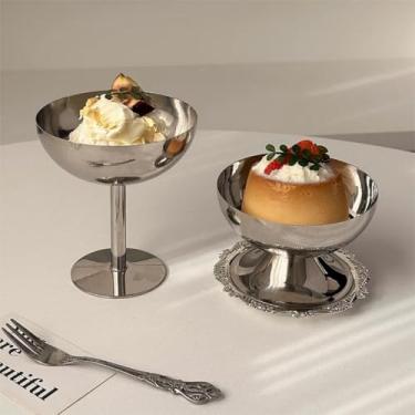 Imagem de Hapivida 2 peças de copos de sorvete de aço inoxidável para servir tigelas de sobremesa para sobremesa, sundae, frutas, salada, lanche, coquetel, condimento (pés curtos + pés altos)