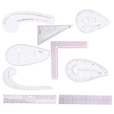 Imagem de Acouto Conjunto de Régua de Costura Multifuncional de 9 Unidades - Acessórios de Medição Sob Medida Com Design de Réguas Curvas, Corte e Imposição de Roupas - e Ferramentas de Plástico Leves Precisas