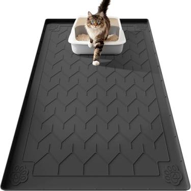 Imagem de Motsamla Tapete de areia para gatos, tapete de silicone extragrande de 101,6 cm x 71 cm para caixa de areia, tapete de borracha impermeável e antiderrapante com lábio, armadilha de areia e controle de