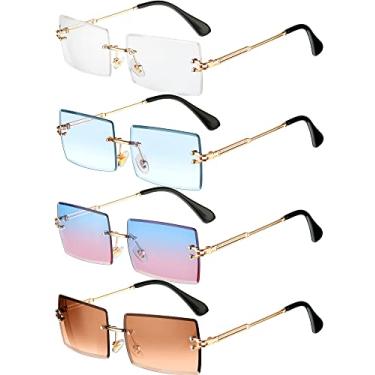 Imagem de Frienda 4 pares de óculos de sol retangulares sem aro sem moldura, óculos quadrados vintage transparentes para mulheres e homens, Várias cores, Medium
