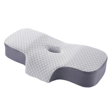 Imagem de WeiLaiKeQi Travesseiro de apoio para pescoço, travesseiro cervical leve ergonômico com fronha removível, travesseiro de cama respirável para homens e mulheres, Branco Azul Cinza