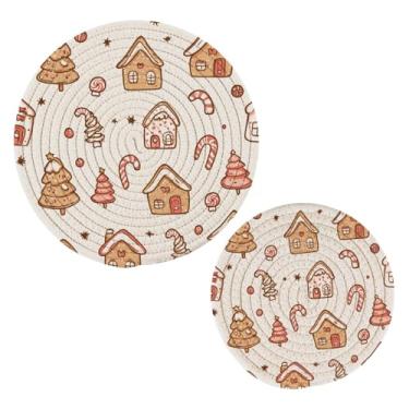 Imagem de Blueangle 2 peças de suporte de panela de biscoito de gengibre - conjunto de pegadores de panela de tecido redondo - almofadas quentes trançadas de algodão - porta-copos - tapetes de mesa para