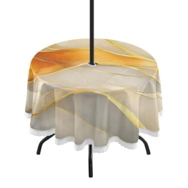 Imagem de GUIJI Toalha de mesa redonda com fundo de mármore abstrato, 3 toalhas de mesa ao ar livre com orifício para guarda-chuva e zíper para sala de jantar, festa, piquenique ao ar livre - 152 cm