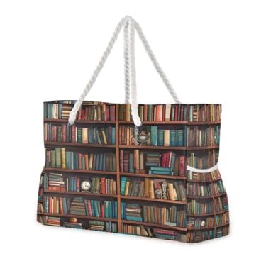 Imagem de ATTX Bolsa de praia feminina para estante de livros - Bolsas de praia grandes com zíper, impermeável, à prova de areia, bolsa grande para piscina #355