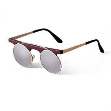 Imagem de HCHES Óculos de Sol Femininos Retrô com Armação Redonda Pequena e Espelhada, Modelo Único em Metal (7)