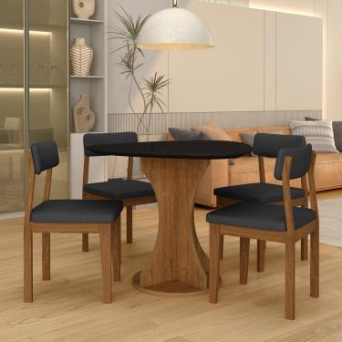 Imagem de Mesa Tampo Orgânico Beijing + 4 Cad. Estofadas Fre/pto/s.preto - M.a