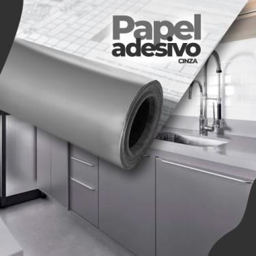 Imagem de Papel Adesivo de Parede Plástico Liso Cinza Decoração de Casa Sala E Q