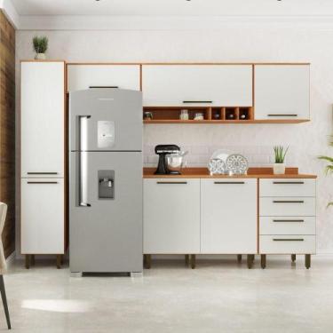 Imagem de Armário De Cozinha Completa 7 Portas 4 Gavetas Grécia Madeirado/off Wh
