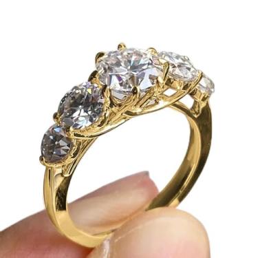 Imagem de Anéis de noivado redondos banhados a ouro com zircônia cúbica incrustada criativo, elegante, aliança de casamento, alianças de compromisso, festas noturnas, presentes de dia dos namorados, alianças de