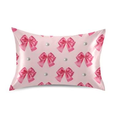 Imagem de SEHANY Capas de almofada de seda com laço rosa para cabelo e pele, capas de almofada de cetim respiráveis macias e refrescantes com fecho de envelope, tamanho king (50,8 x 101,6 cm)