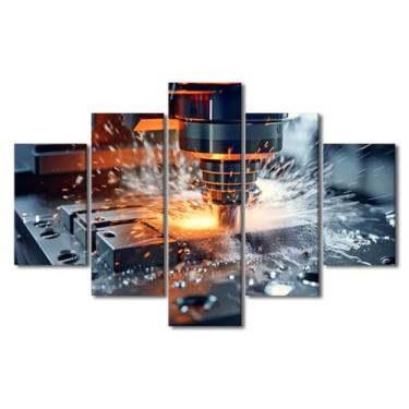 Imagem de Pinturas de máquinas-ferramentas para decoração de parede fresadora CNC impressão de arte em tela de corte arte de parede quarto decoração de sala de estar esticada e emoldurada pronta para pendurar