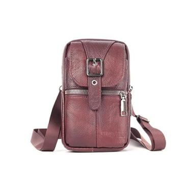 Imagem de YIUWLMN Porta-isqueiro de couro de primeira camada de couro para cigarro, bolsa transversal para celular, pochete vintage protege seus pertences (marrom)