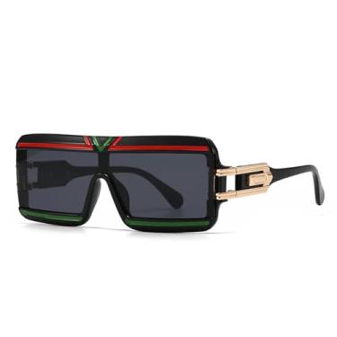 Imagem de Óculos de sol retangulares grandes e luxuosos, retrô, esportivo, para atividades ao ar livre (preto e vermelho)