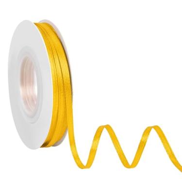 Imagem de Ribreeze Fita de cetim amarela dupla face de 50 metros, fita sólida de 1/20.3 cm para embrulho de presente, artesanato, decoração de casamento